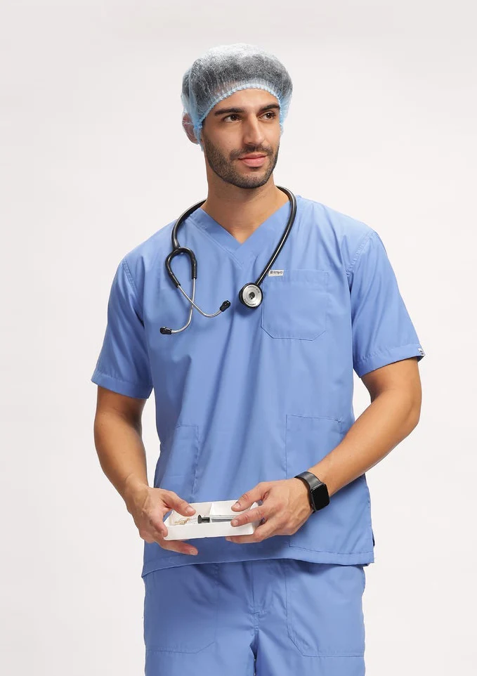 Classic Men's 3-Pocket (Ceil Blue) Scrub Top