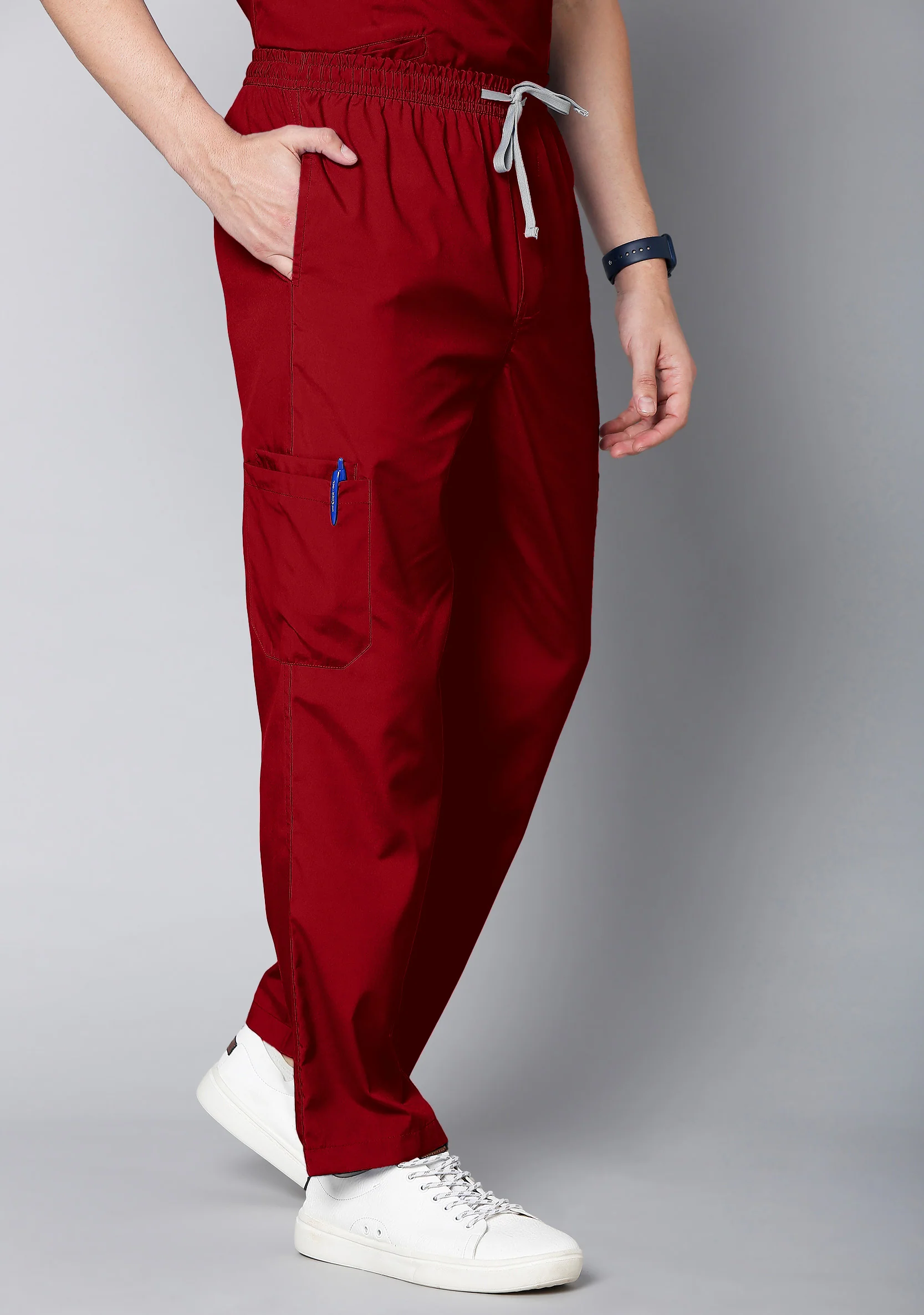 Classic Men's 10 Pocket (Maroon) Scrub - Image 3