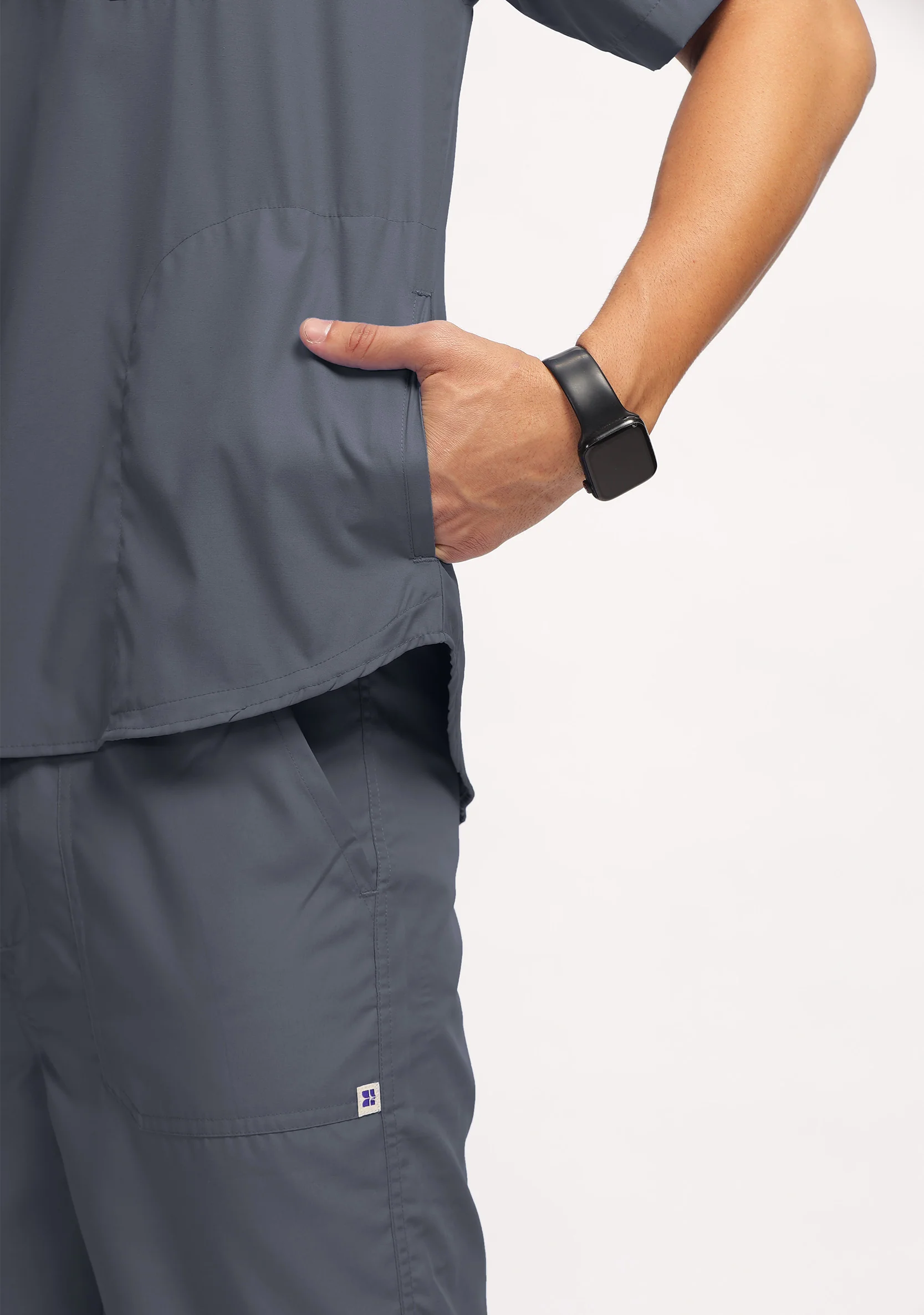Classic Men's Mandarin Collar (Heather Grey) Scrub - Image 3