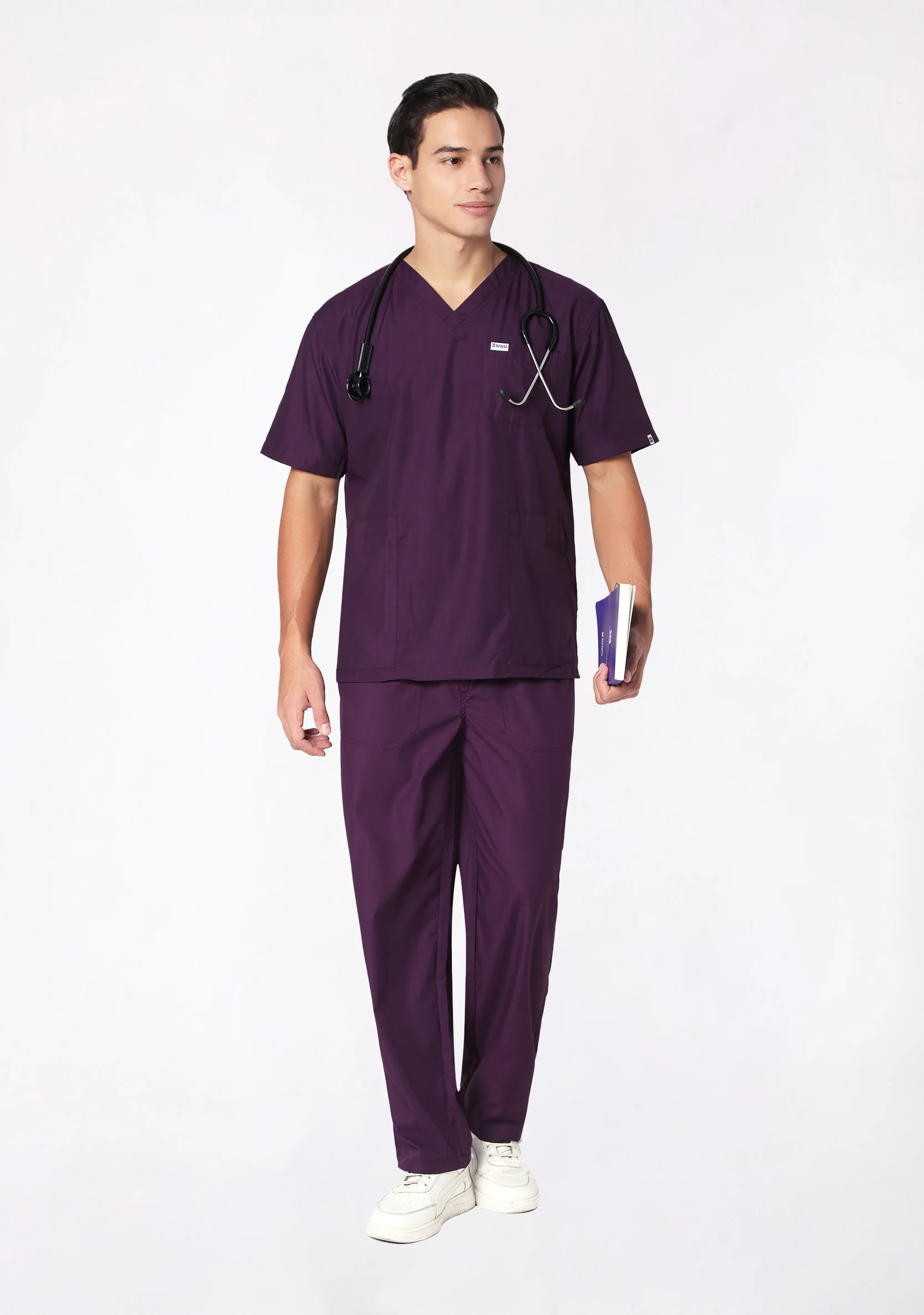 Classic Men's V-Neck (Wine) Plus Size Scrub - Image 5