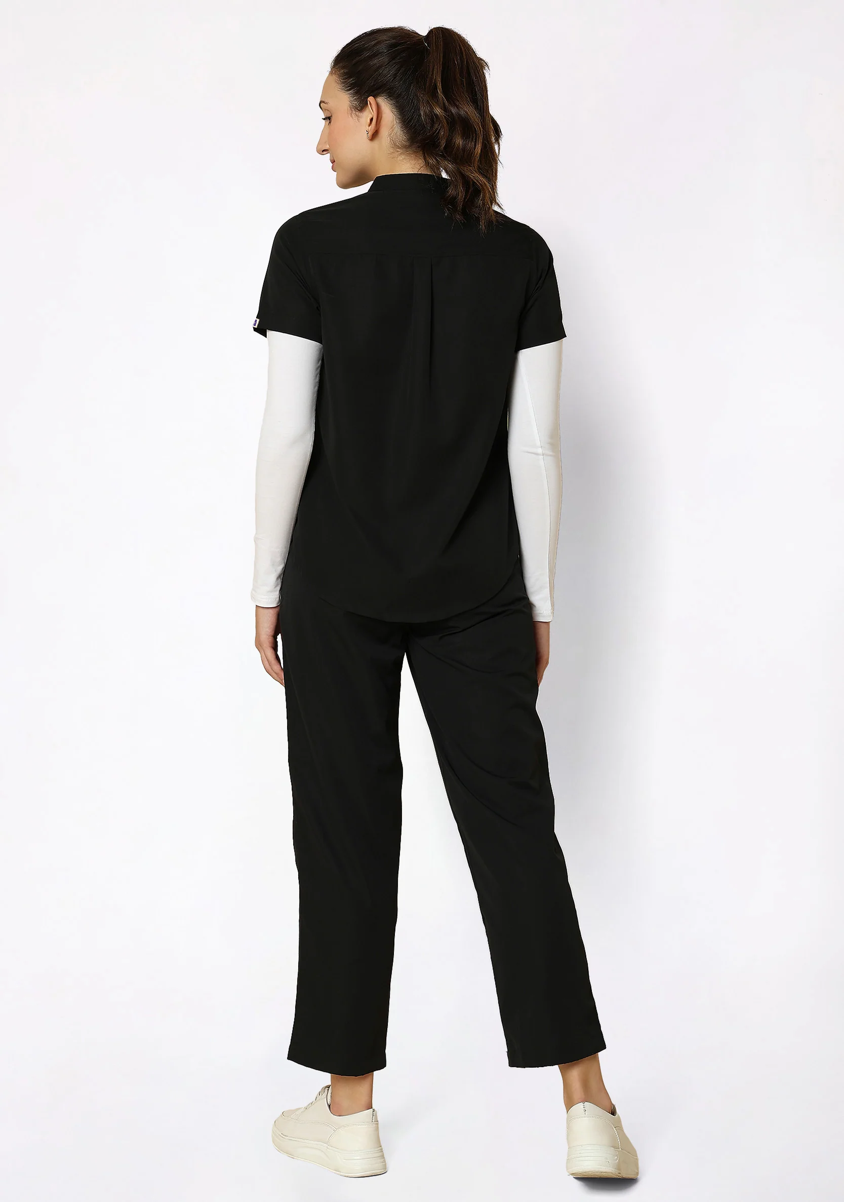 Classic Women's Mandarin Collar (Black) Scrub - Image 5