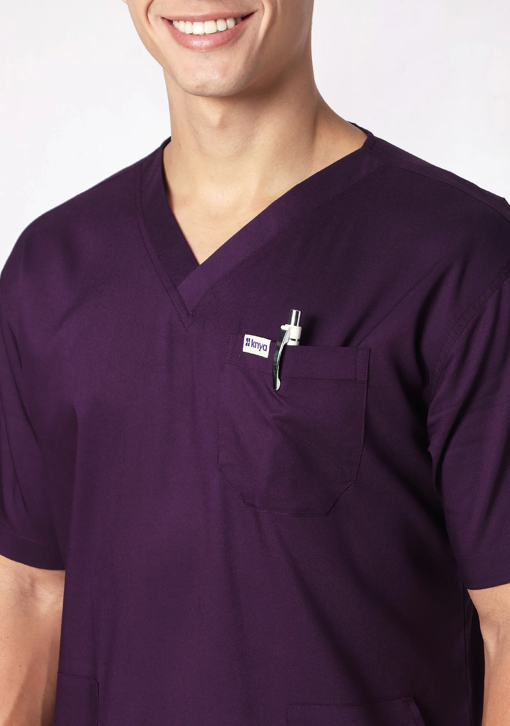 Ecoflex Lite Men's 3 Pocket (Wine) Scrubs Top - Image 2