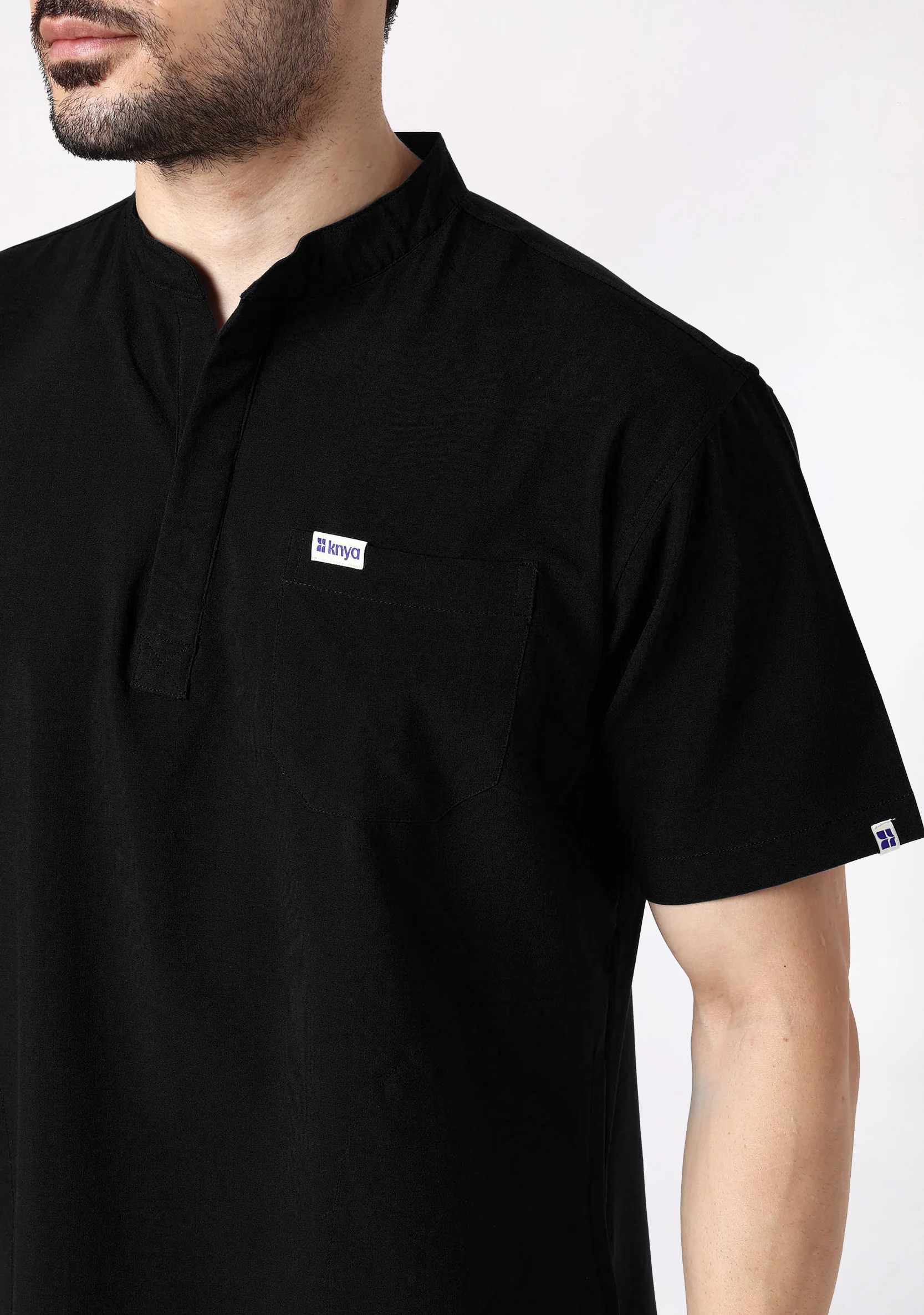 ecoflex™ Men's Mandarin Collar (Black) Scrubs - Image 3