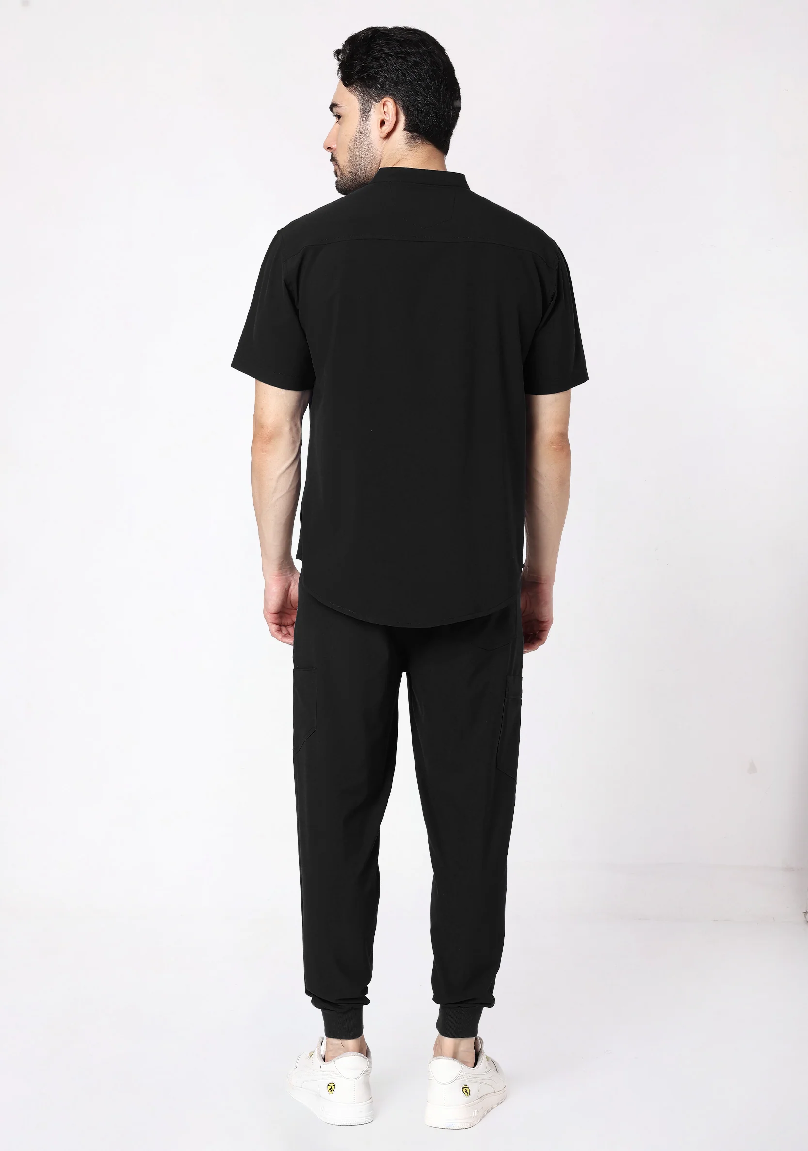 ecoflex™ Men's Mandarin Collar (Black) Scrubs - Image 7